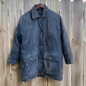 Vintage Eddie Bauer Genuine Leather Petite Down Winter Coat gray suede, XSP